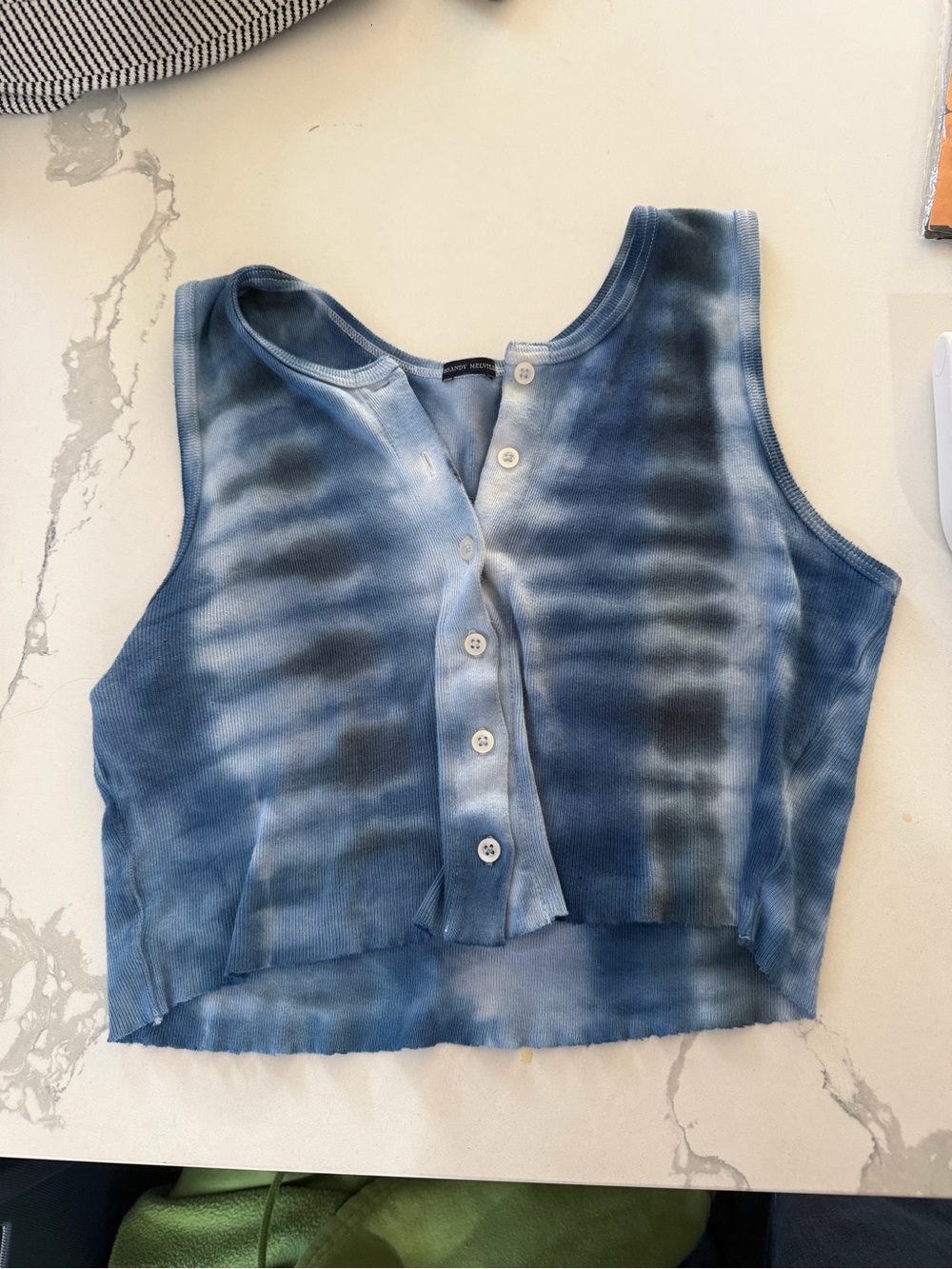 Brandy Melville Blue Tie-Dye Button Front Crop Tank